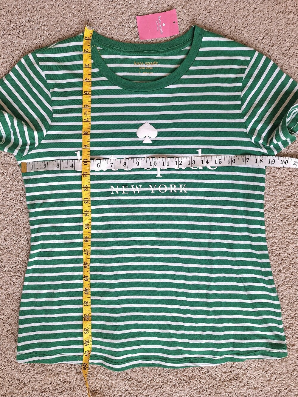 Kate Spade Green White Striped Raised Logo Short Sleeved Tee Size Large - Picture 5 of 8